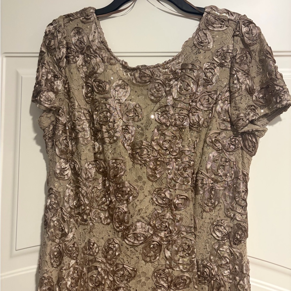 Alex Evenings Long Rosette Lace Maxi Gown,
Color Tan, Size 16 - Picture 3 of 3